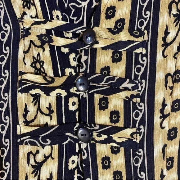 Batik Print Dress Boho Black Tan Small - Picture 8 of 11